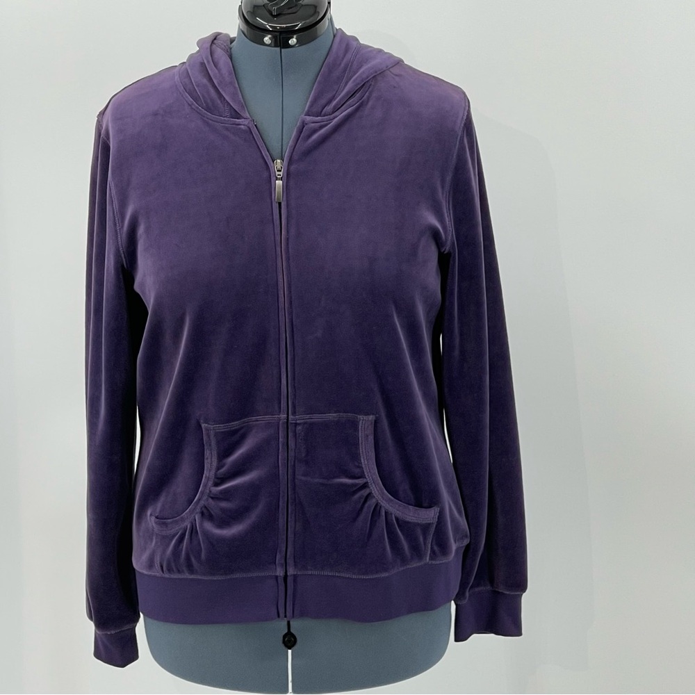 SJB ACTIVE WOMENS VELOUR ZIP UP SWEATSHIRT WITH HOOD  SIZE L. PURPLE